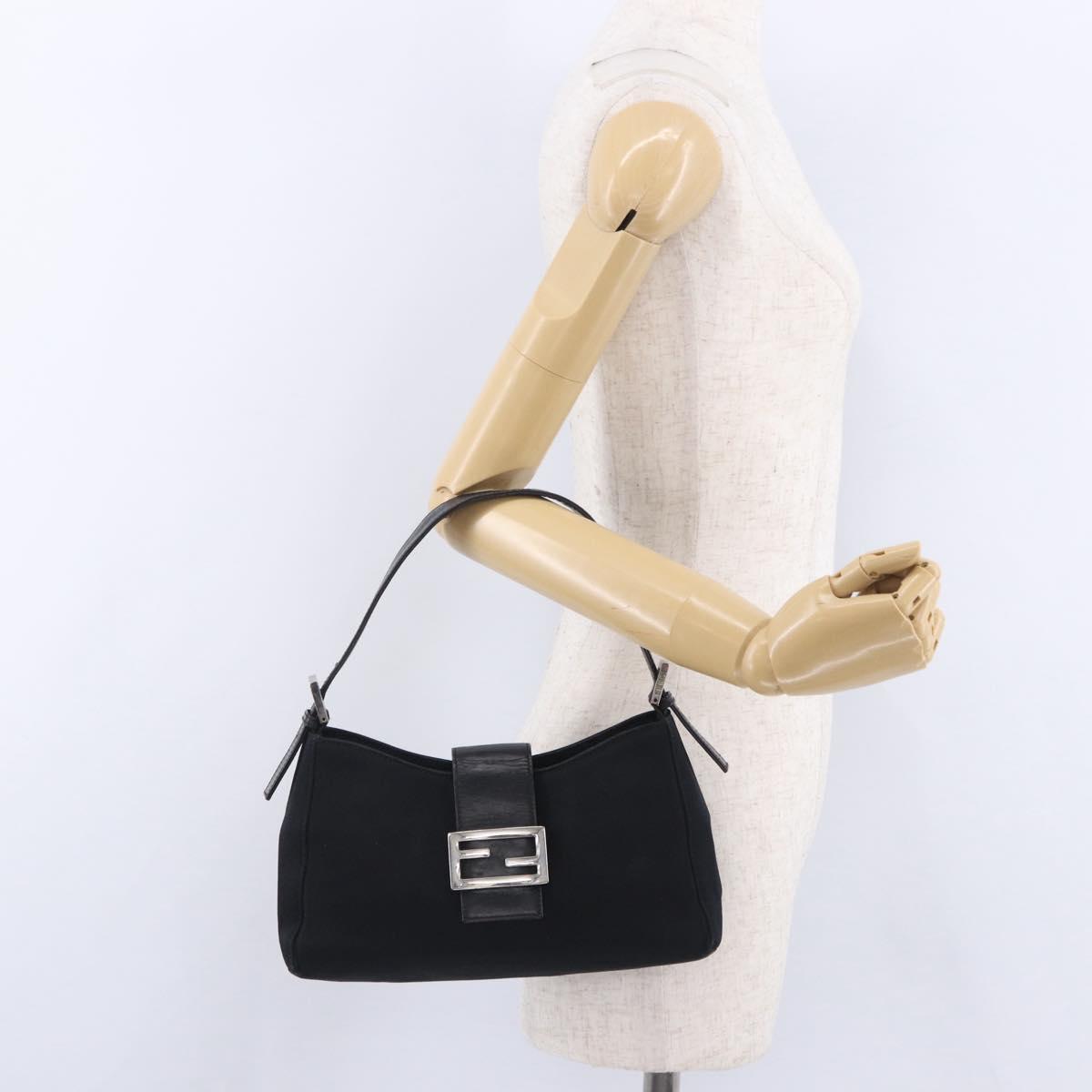 FENDI Mamma Baguette Shoulder Bag Cotton Jersey Black Silver Auth 203020V