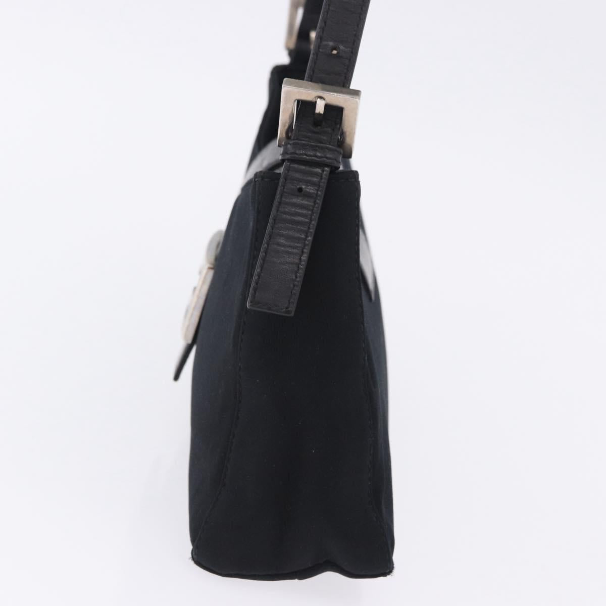 FENDI Mamma Baguette Shoulder Bag Cotton Jersey Black Silver Auth 203020V
