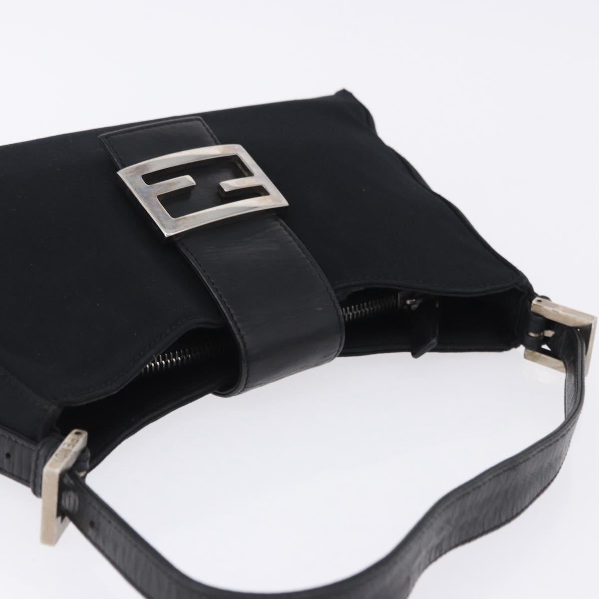 FENDI Mamma Baguette Shoulder Bag Cotton Jersey Black Silver Auth 203020V