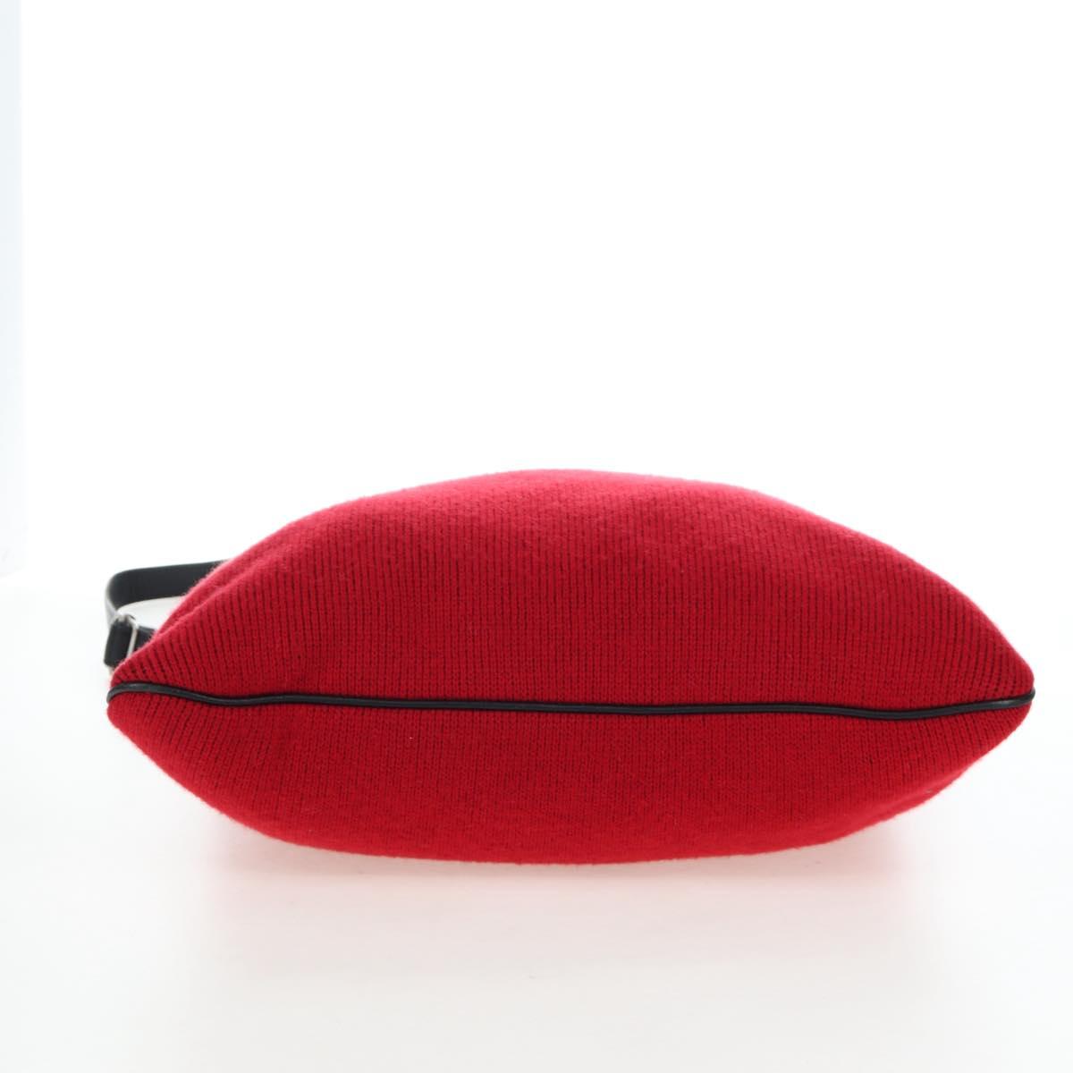 CELINE Shoulder Bag Knitted Fabrics Red Silver Auth 203021V