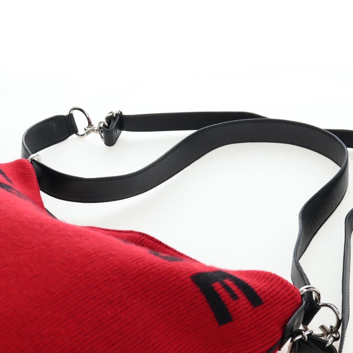 CELINE Shoulder Bag Knitted Fabrics Red Silver Auth 203021V
