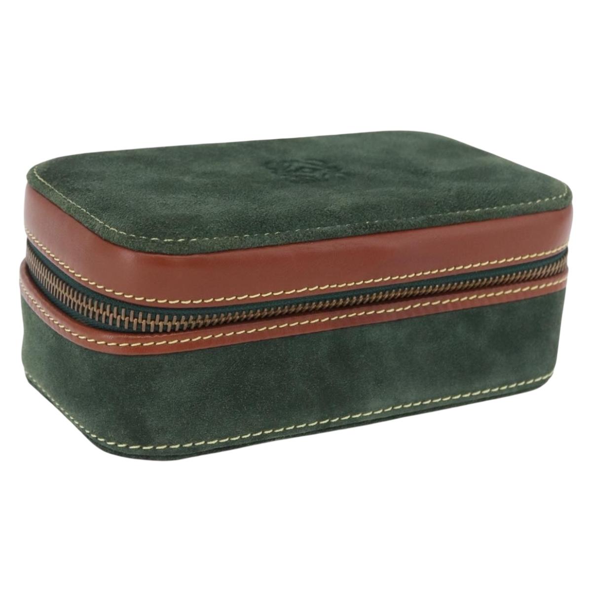 LOEWE Jewelry Pouch Suede Green Gold Auth 203034A