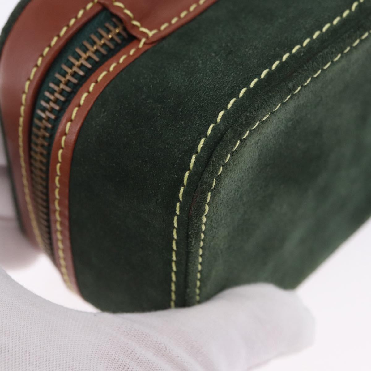 LOEWE Jewelry Pouch Suede Green Gold Auth 203034A
