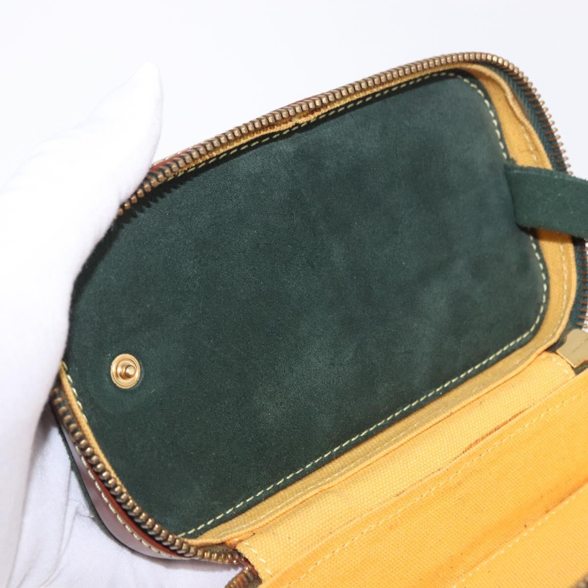 LOEWE Jewelry Pouch Suede Green Gold Auth 203034A