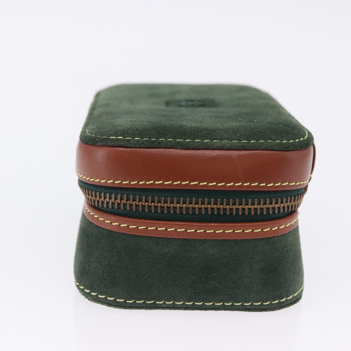 LOEWE Jewelry Pouch Suede Green Gold Auth 203034A