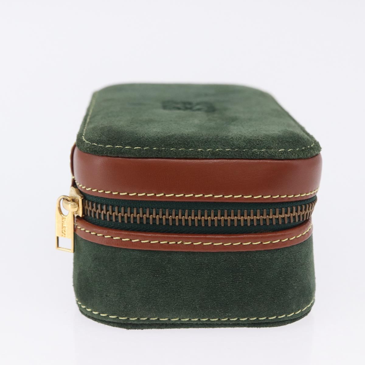 LOEWE Jewelry Pouch Suede Green Gold Auth 203034A