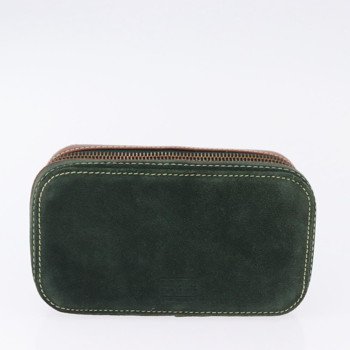 LOEWE Jewelry Pouch Suede Green Gold Auth 203034A