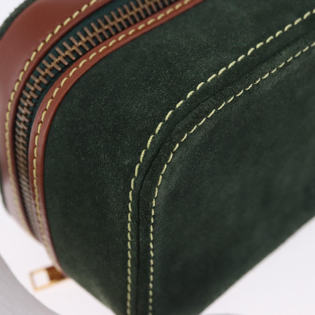 LOEWE Jewelry Pouch Suede Green Gold Auth 203034A