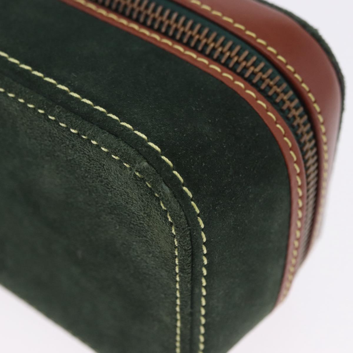 LOEWE Jewelry Pouch Suede Green Gold Auth 203034A