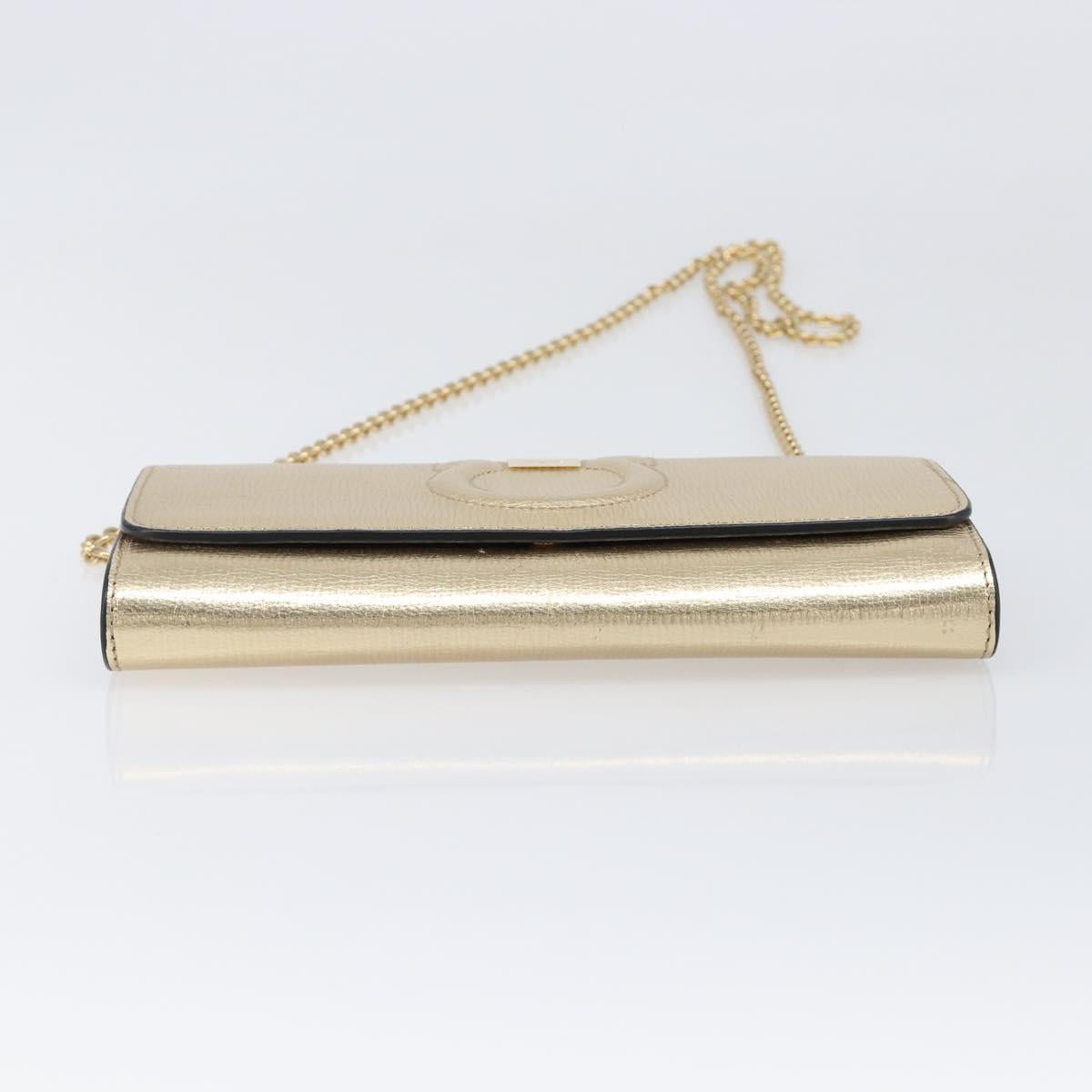 Salvatore Ferragamo Gancini Chain Shoulder Wallet Leather Gold Auth 203036V