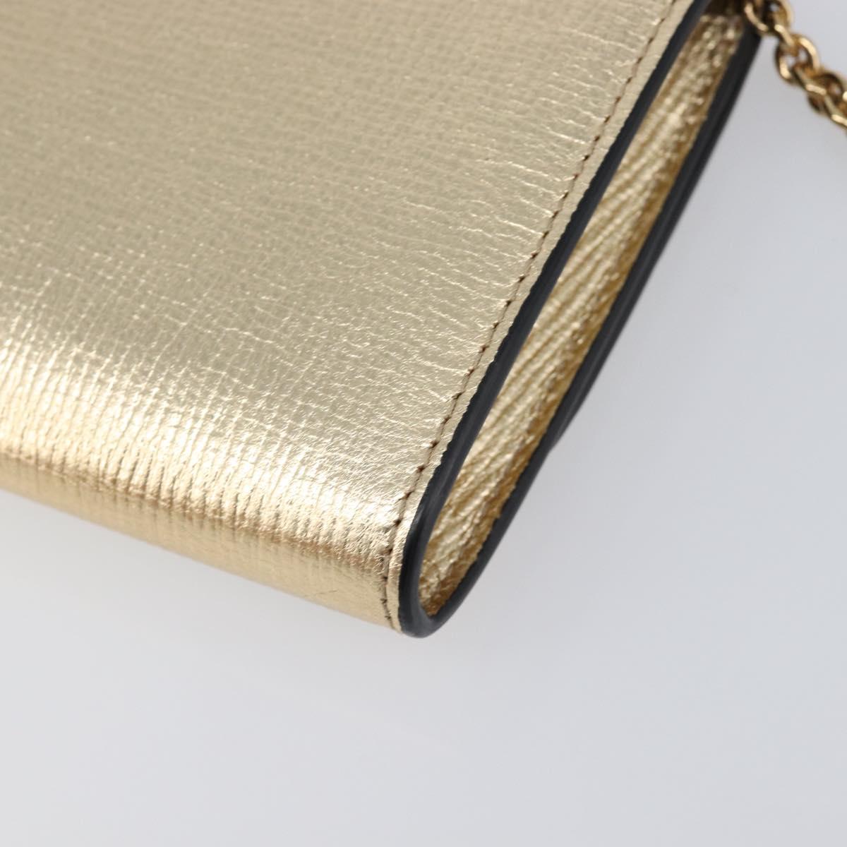 Salvatore Ferragamo Gancini Chain Shoulder Wallet Leather Gold Auth 203036V