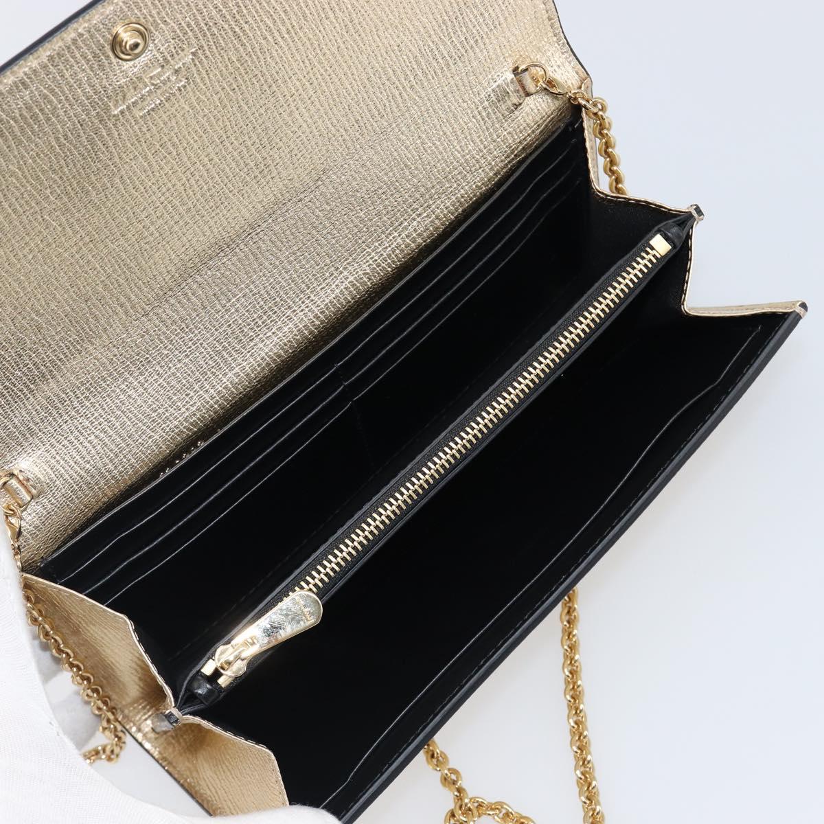 Salvatore Ferragamo Gancini Chain Shoulder Wallet Leather Gold Auth 203036V