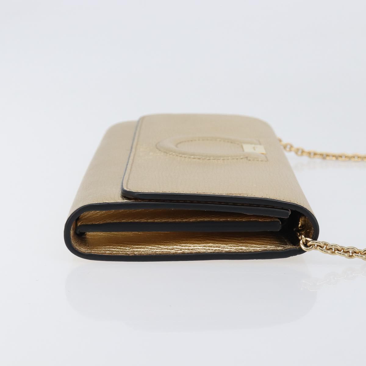 Salvatore Ferragamo Gancini Chain Shoulder Wallet Leather Gold Auth 203036V