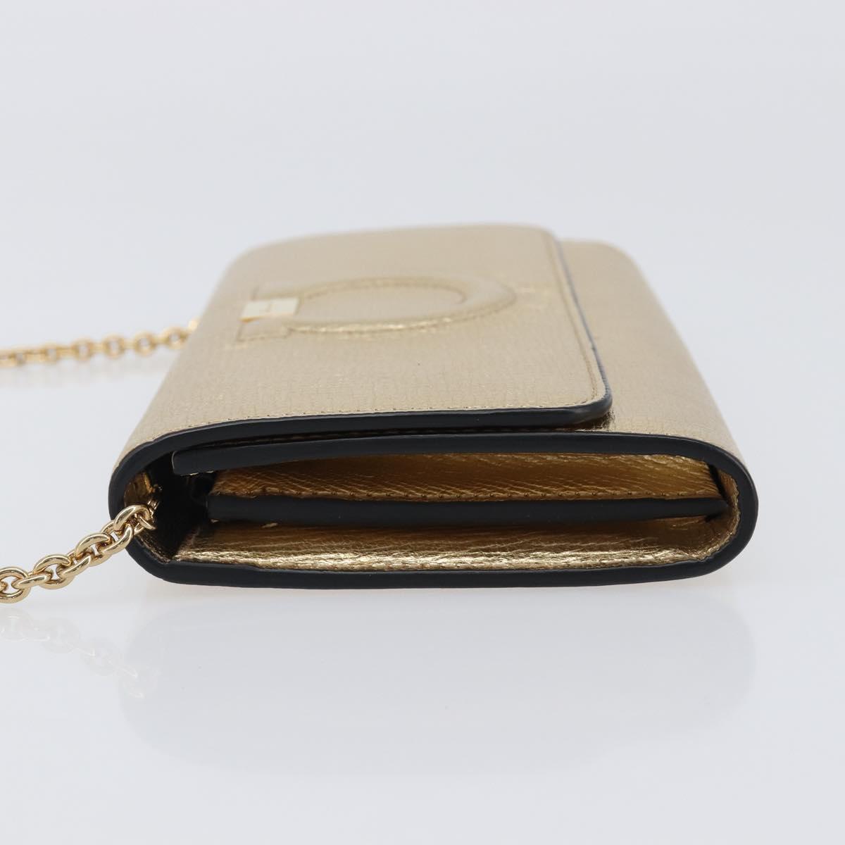 Salvatore Ferragamo Gancini Chain Shoulder Wallet Leather Gold Auth 203036V
