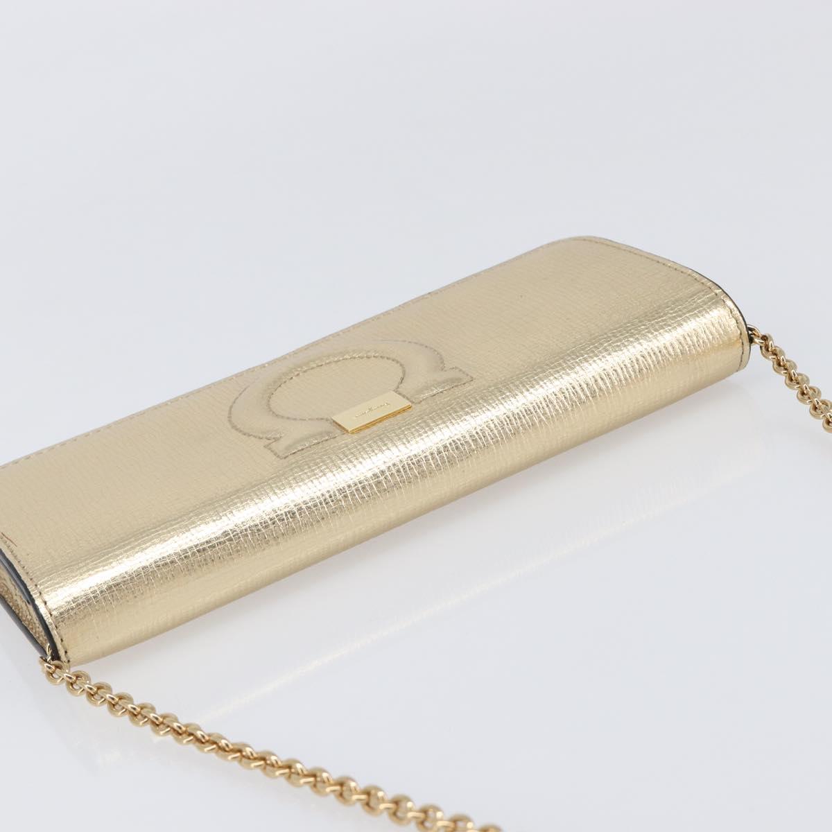 Salvatore Ferragamo Gancini Chain Shoulder Wallet Leather Gold Auth 203036V