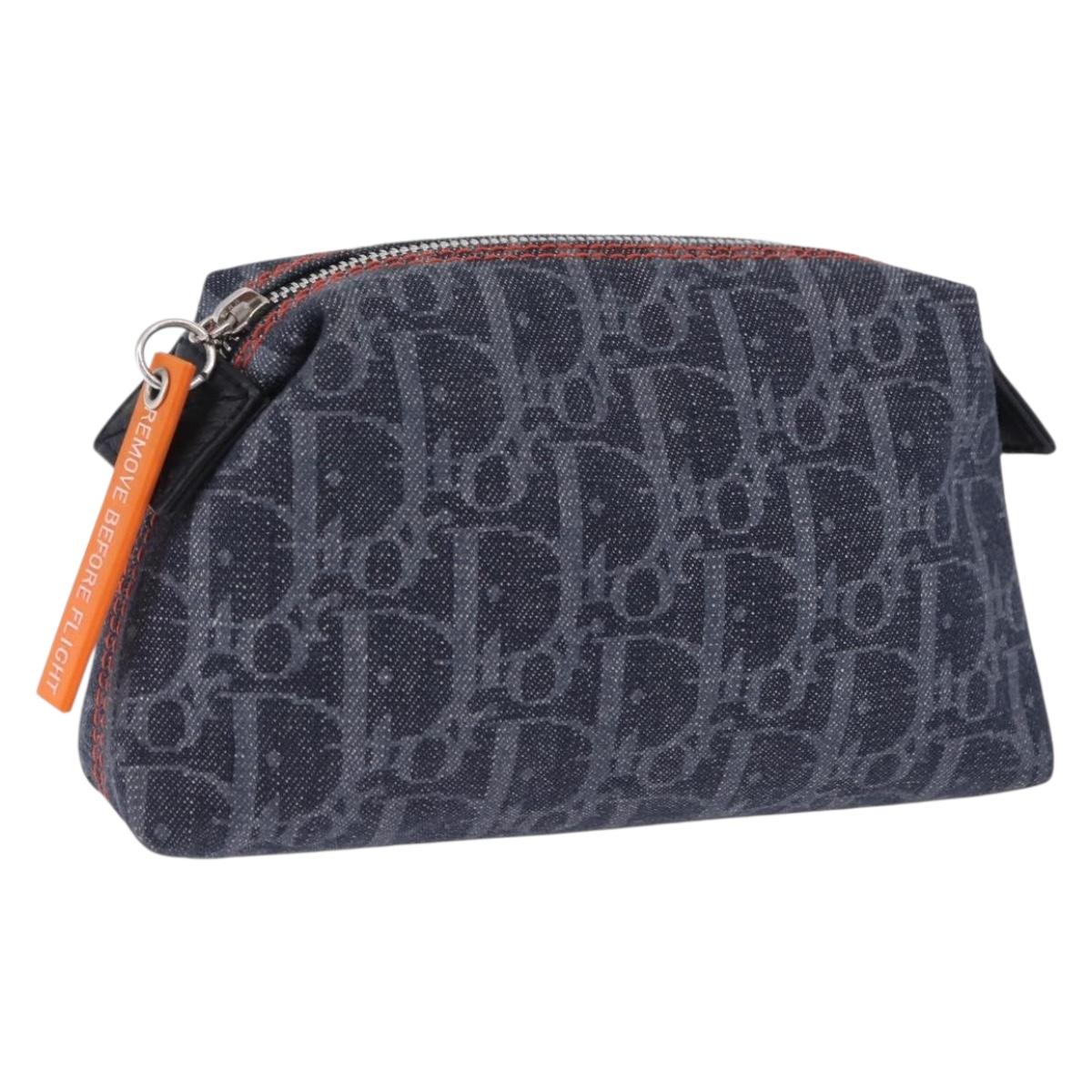 Christian Dior Trotter Canvas Flight Line Pouch Denim Navy Silver Auth 203039A