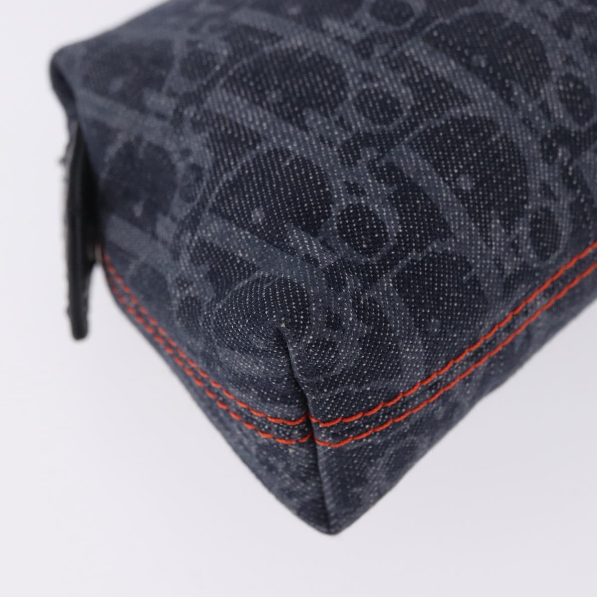 Christian Dior Trotter Canvas Flight Line Pouch Denim Navy Silver Auth 203039A