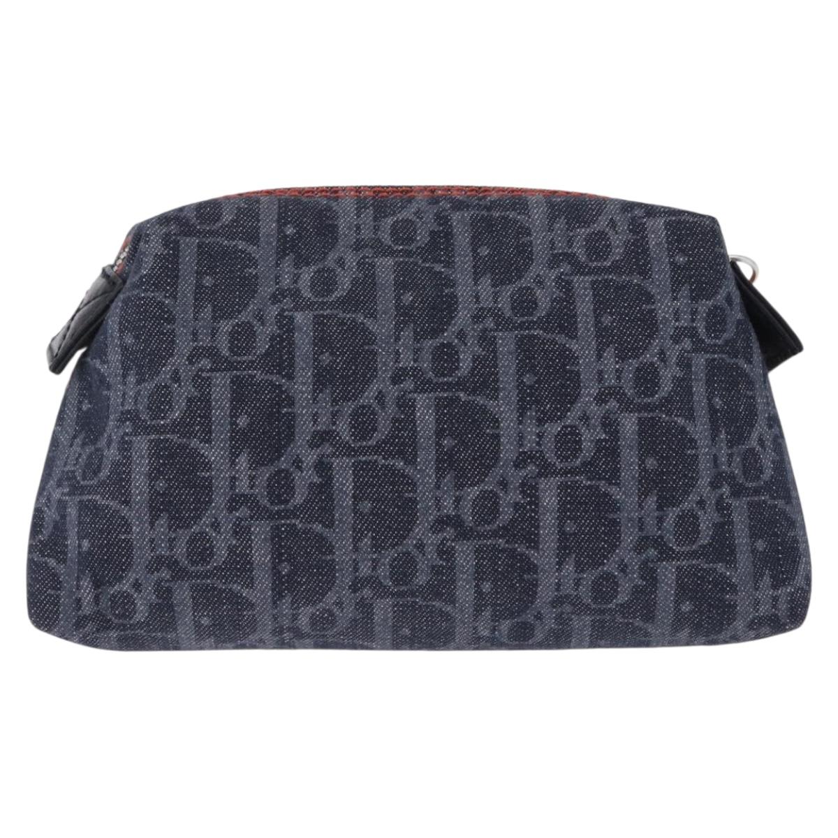 Christian Dior Trotter Canvas Flight Line Pouch Denim Navy Silver Auth 203039A