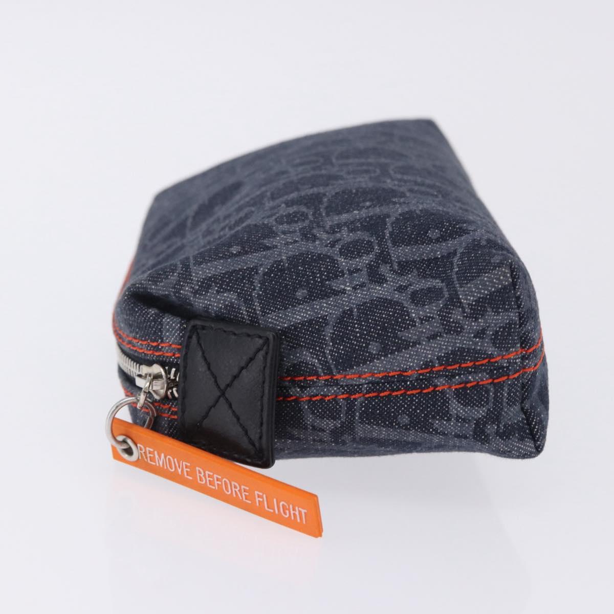 Christian Dior Trotter Canvas Flight Line Pouch Denim Navy Silver Auth 203039A
