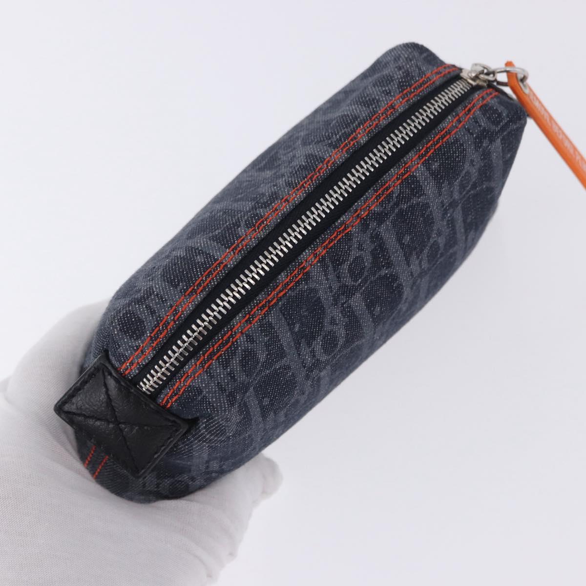 Christian Dior Trotter Canvas Flight Line Pouch Denim Navy Silver Auth 203039A