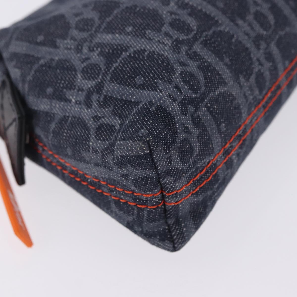Christian Dior Trotter Canvas Flight Line Pouch Denim Navy Silver Auth 203039A