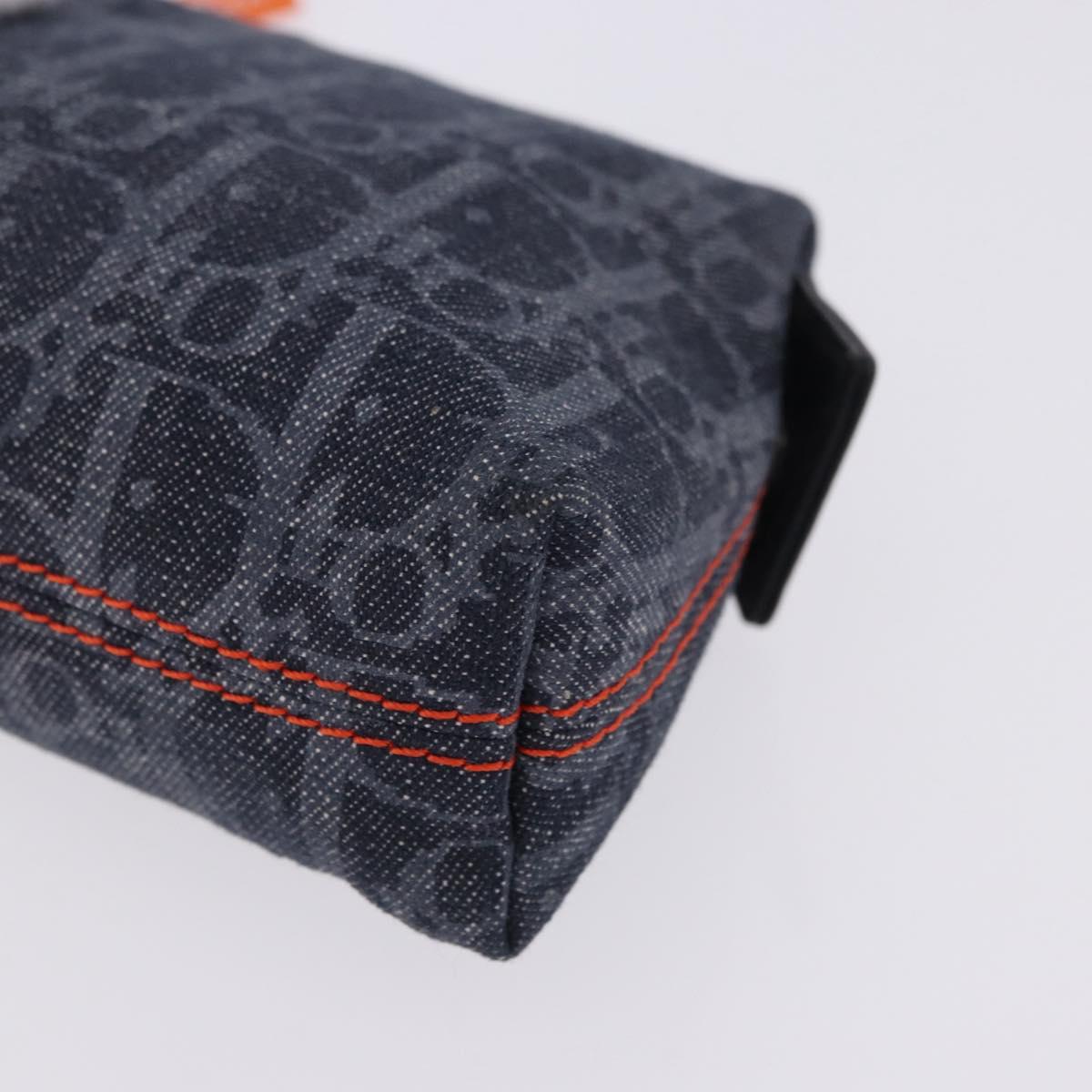 Christian Dior Trotter Canvas Flight Line Pouch Denim Navy Silver Auth 203039A