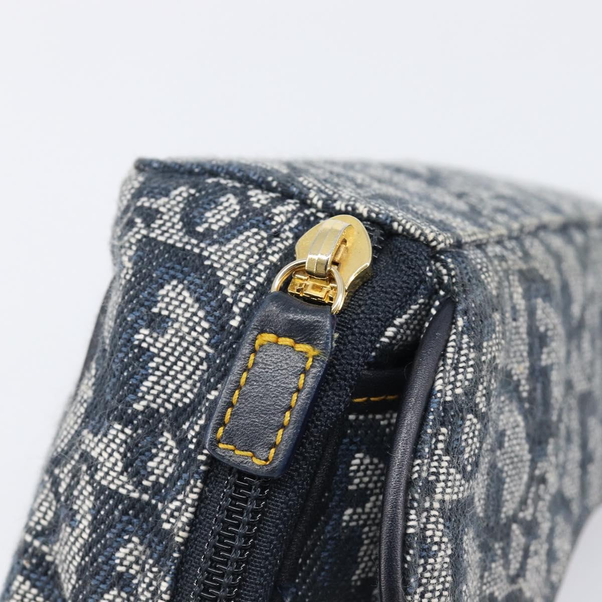Christian Dior Trotter Canvas saddle Pouch Navy Gold Auth 203040A