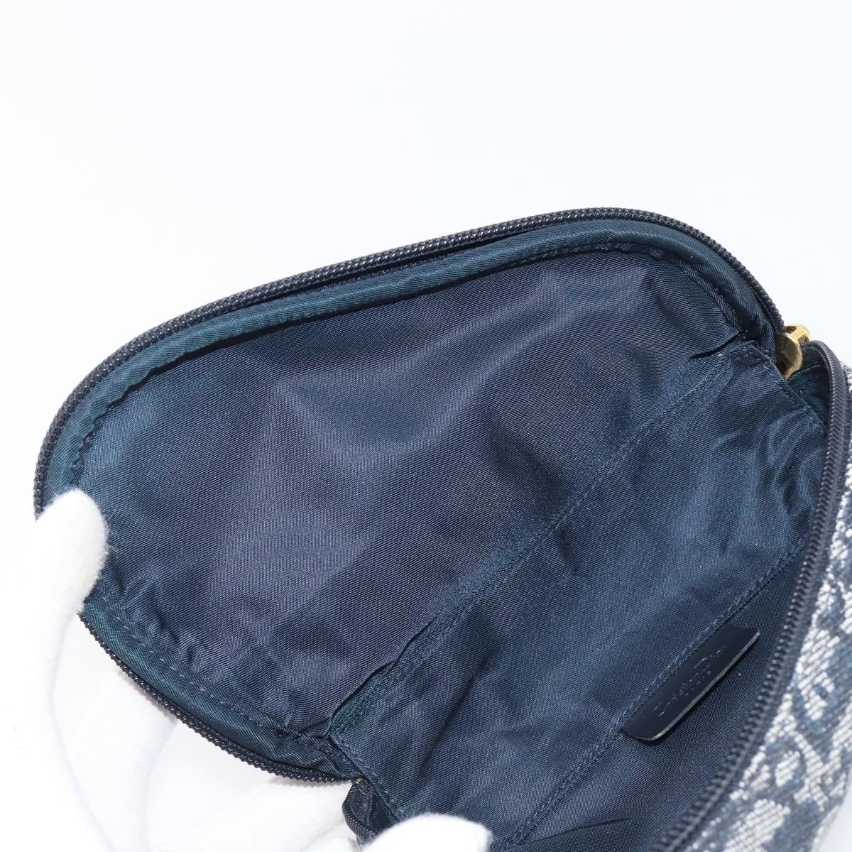 Christian Dior Trotter Canvas saddle Pouch Navy Gold Auth 203040A