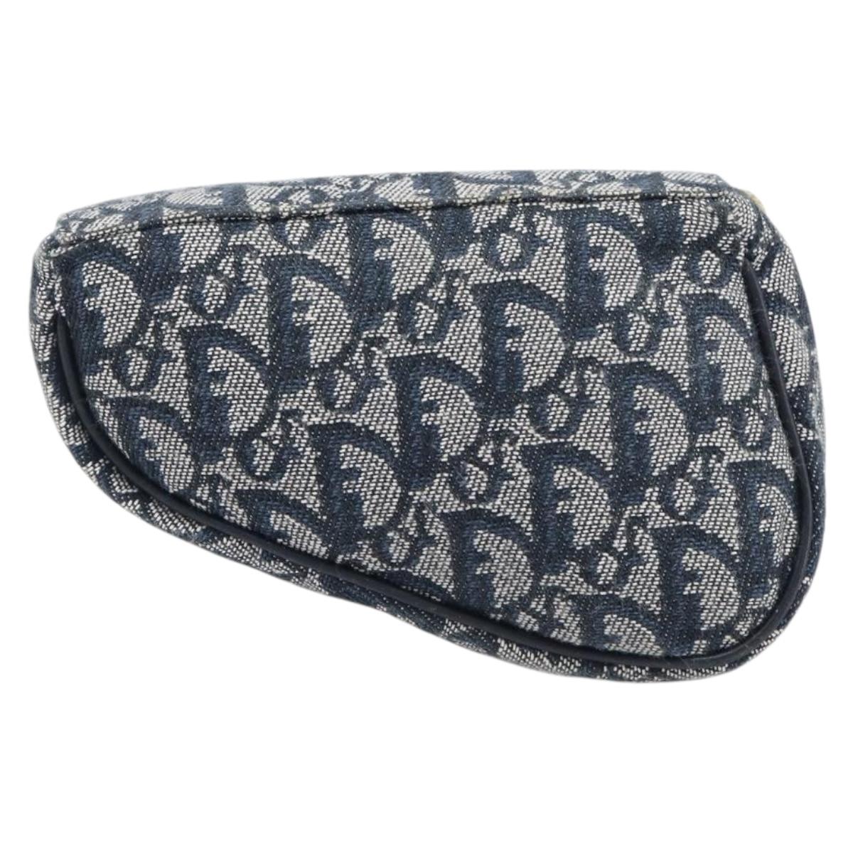 Christian Dior Trotter Canvas saddle Pouch Navy Gold Auth 203040A