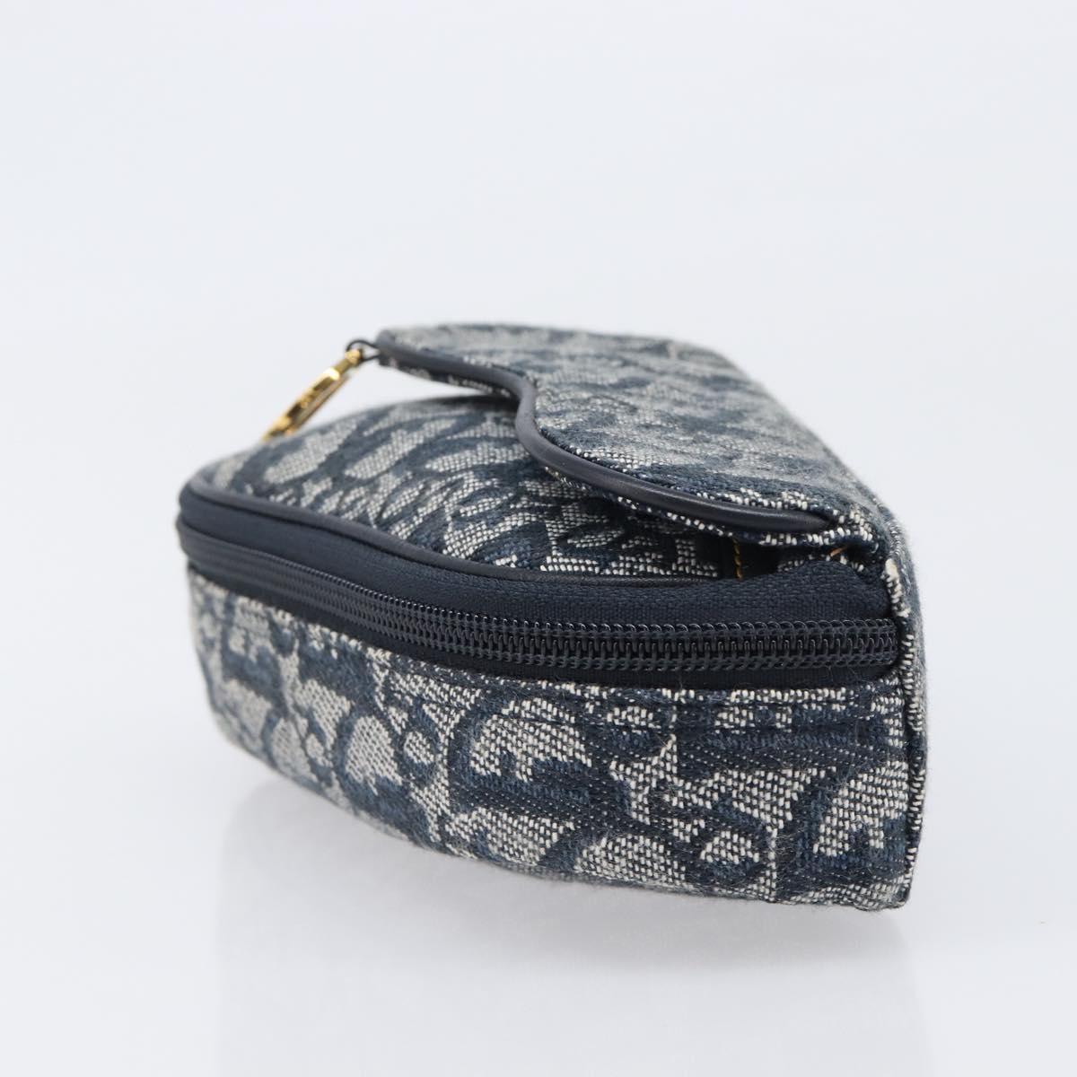 Christian Dior Trotter Canvas saddle Pouch Navy Gold Auth 203040A