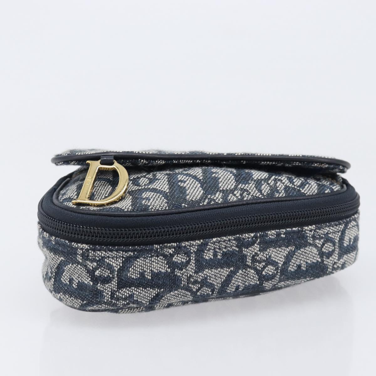 Christian Dior Trotter Canvas saddle Pouch Navy Gold Auth 203040A