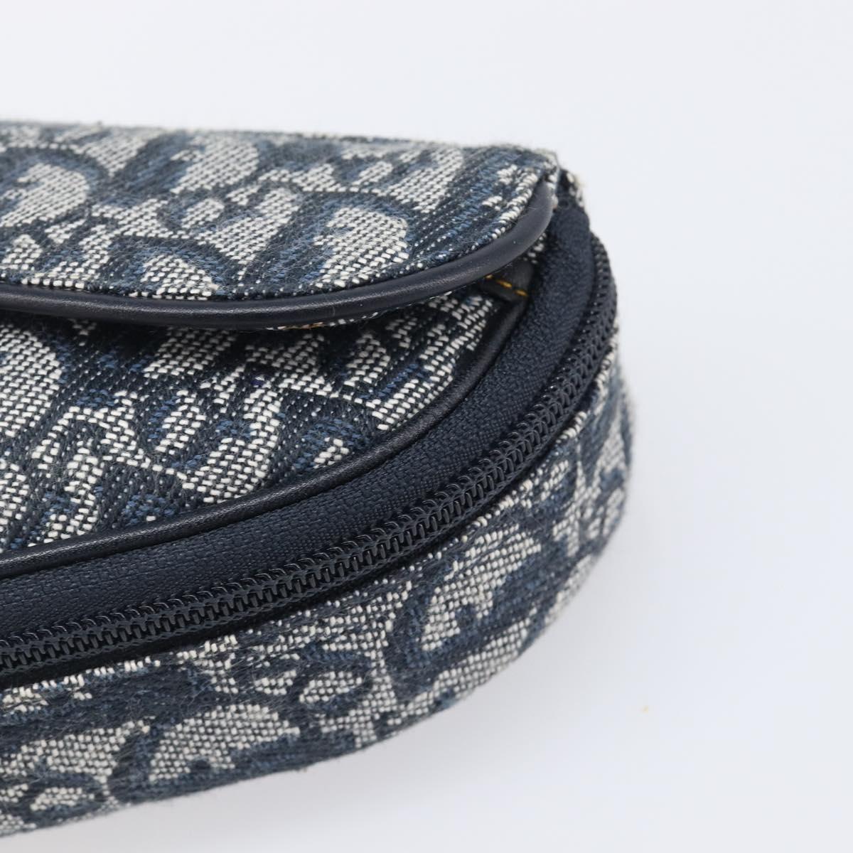 Christian Dior Trotter Canvas saddle Pouch Navy Gold Auth 203040A