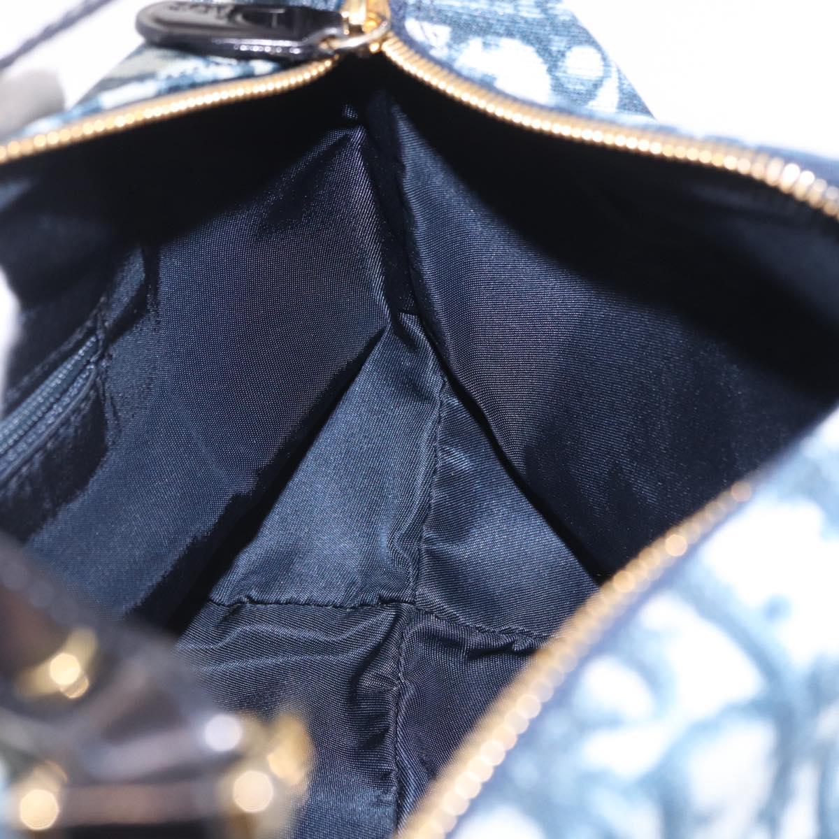 Christian Dior Trotter Canvas Hand Pouch PVC Navy Gold Auth 203041V