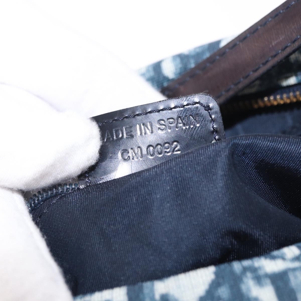 Christian Dior Trotter Canvas Hand Pouch PVC Navy Gold Auth 203041V