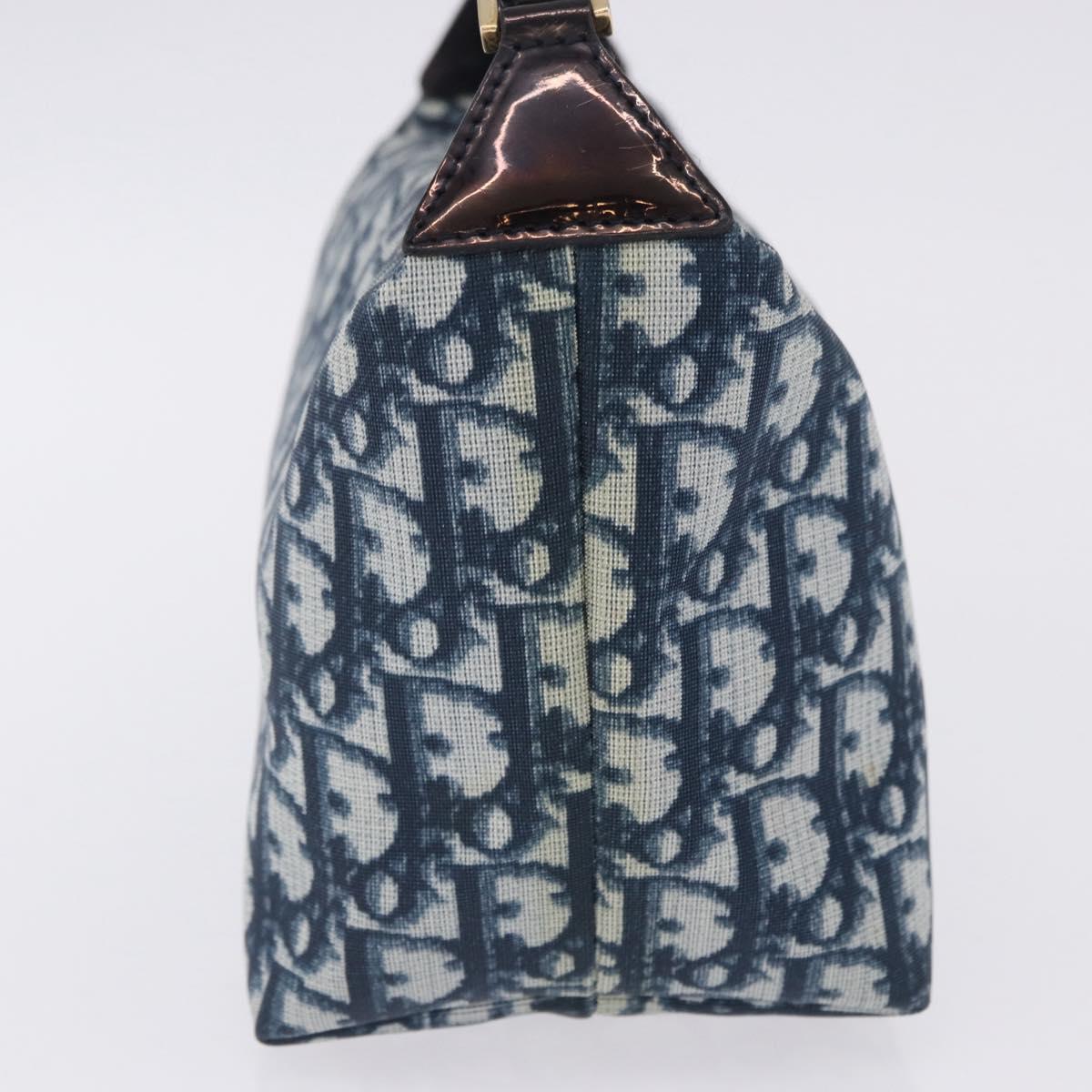 Christian Dior Trotter Canvas Hand Pouch PVC Navy Gold Auth 203041V