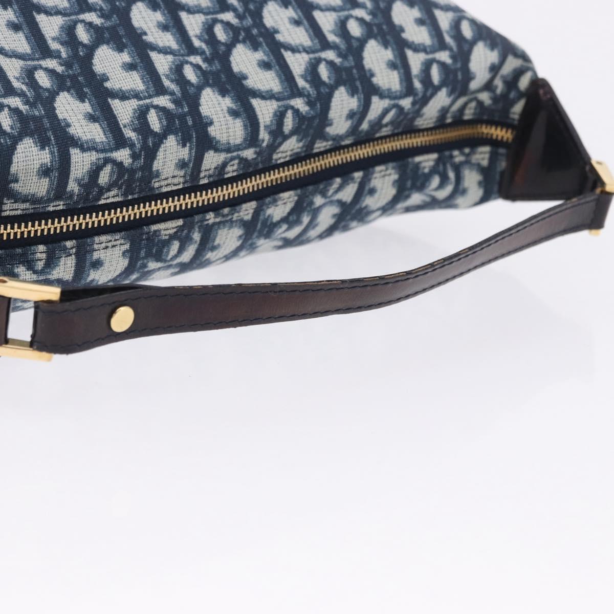 Christian Dior Trotter Canvas Hand Pouch PVC Navy Gold Auth 203041V