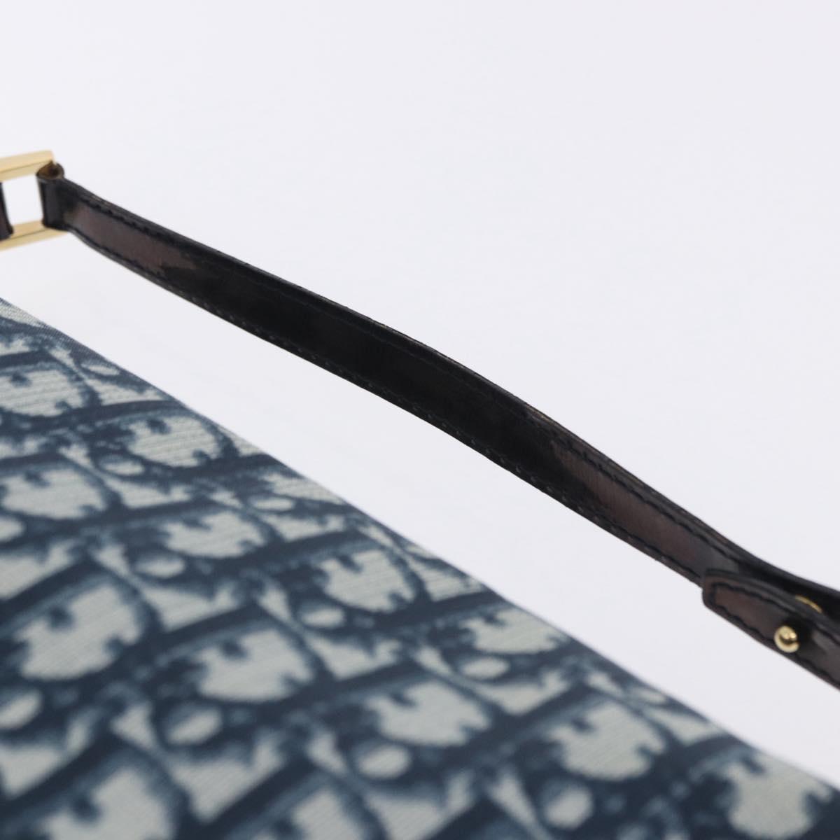 Christian Dior Trotter Canvas Hand Pouch PVC Navy Gold Auth 203041V