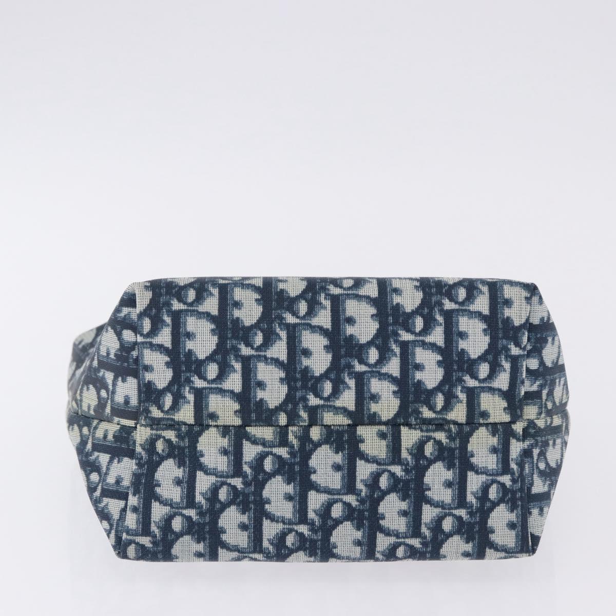 Christian Dior Trotter Canvas Hand Pouch PVC Navy Gold Auth 203041V