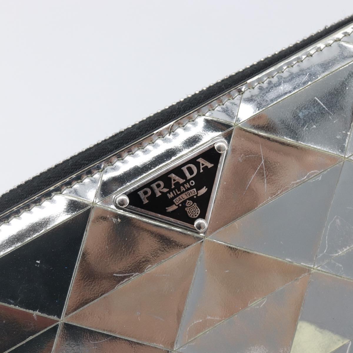 PRADA Long Wallet Leather Silver Auth 203045