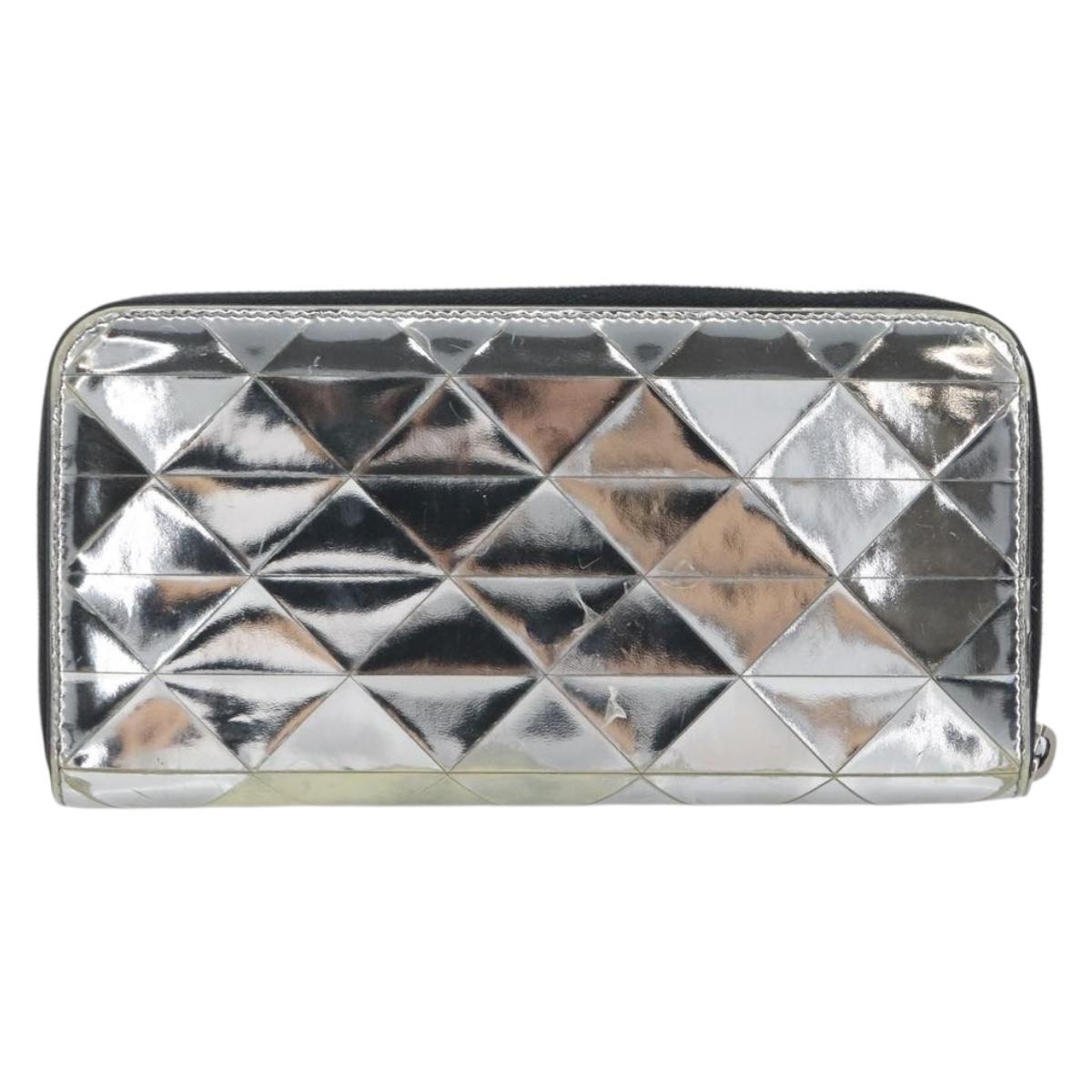 PRADA Long Wallet Leather Silver Auth 203045
