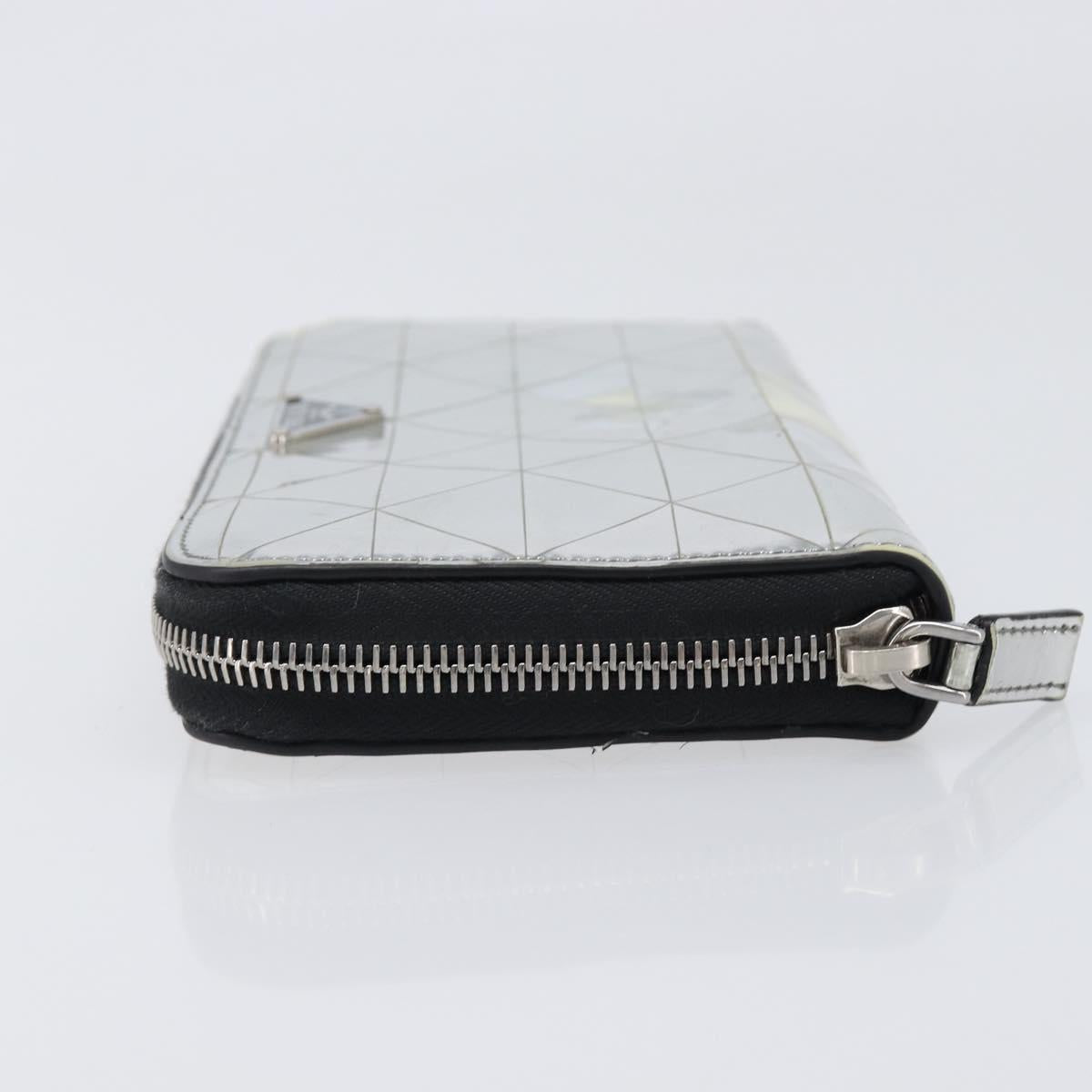 PRADA Long Wallet Leather Silver Auth 203045