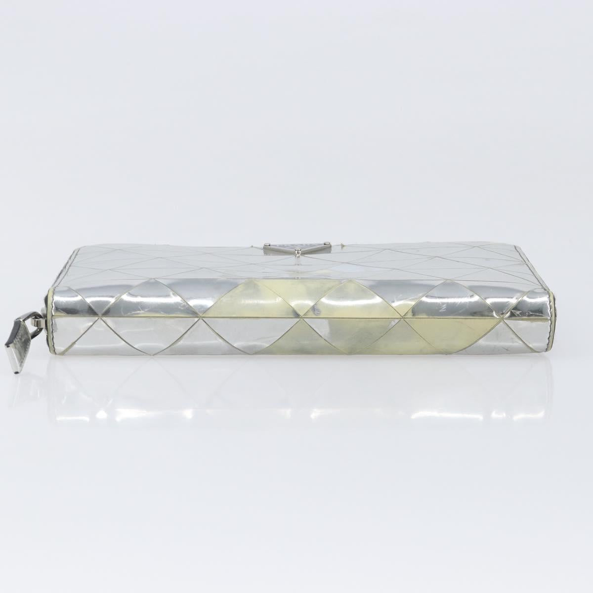 PRADA Long Wallet Leather Silver Auth 203045