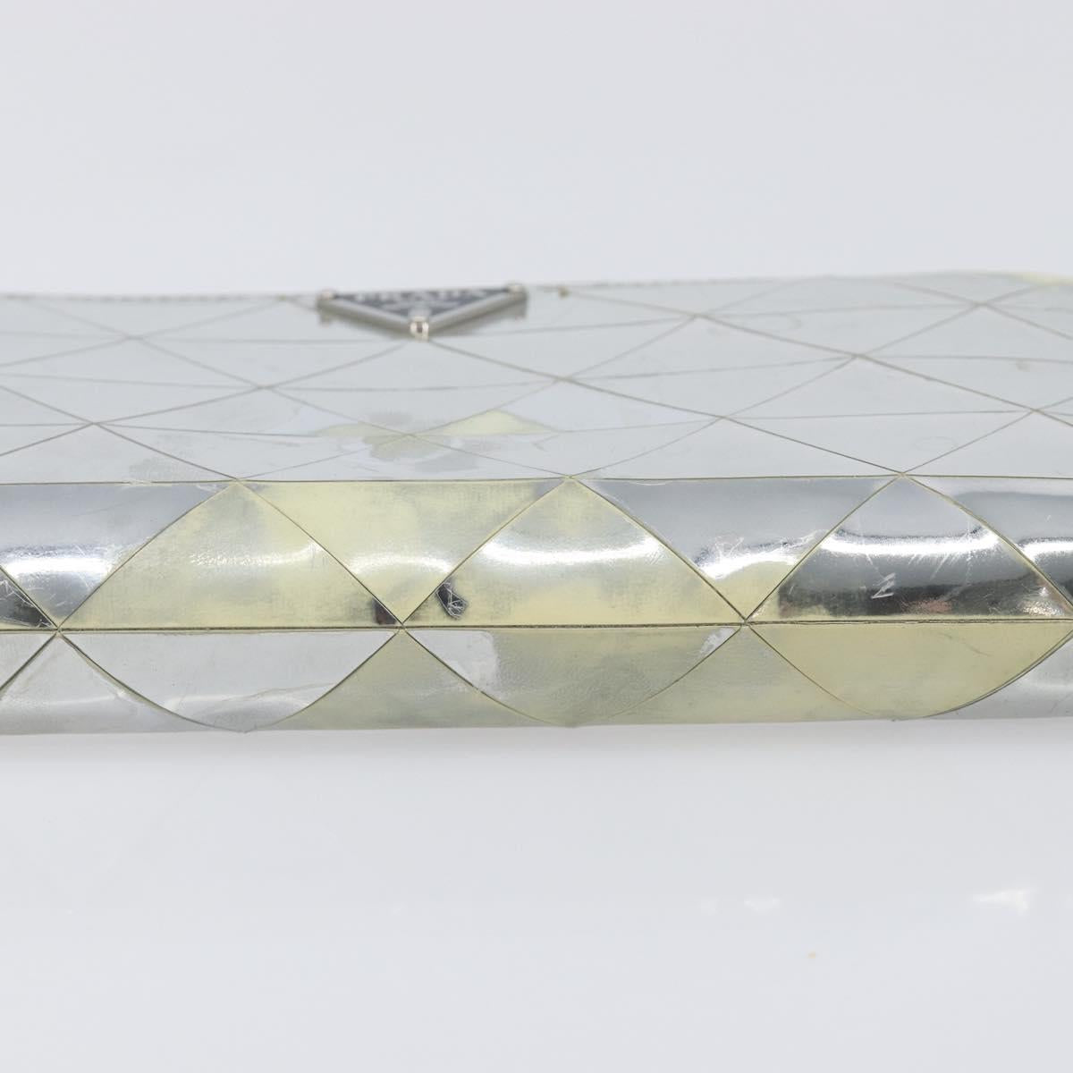 PRADA Long Wallet Leather Silver Auth 203045