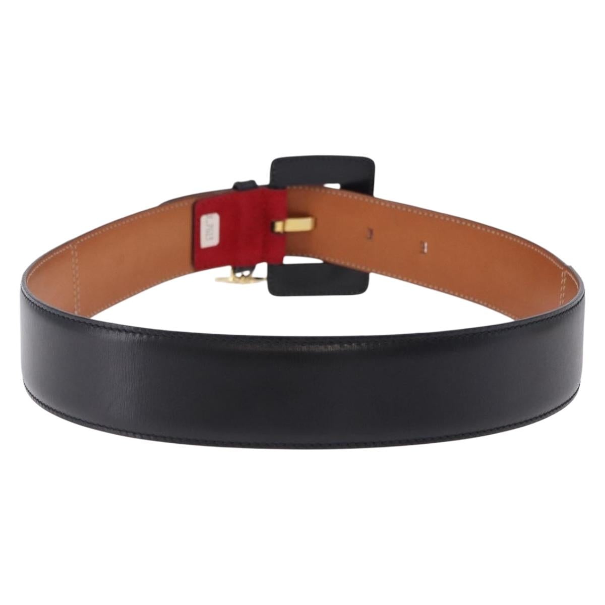 CELINE Circle Belt Leather 29.9"" Red Gold Auth 203046