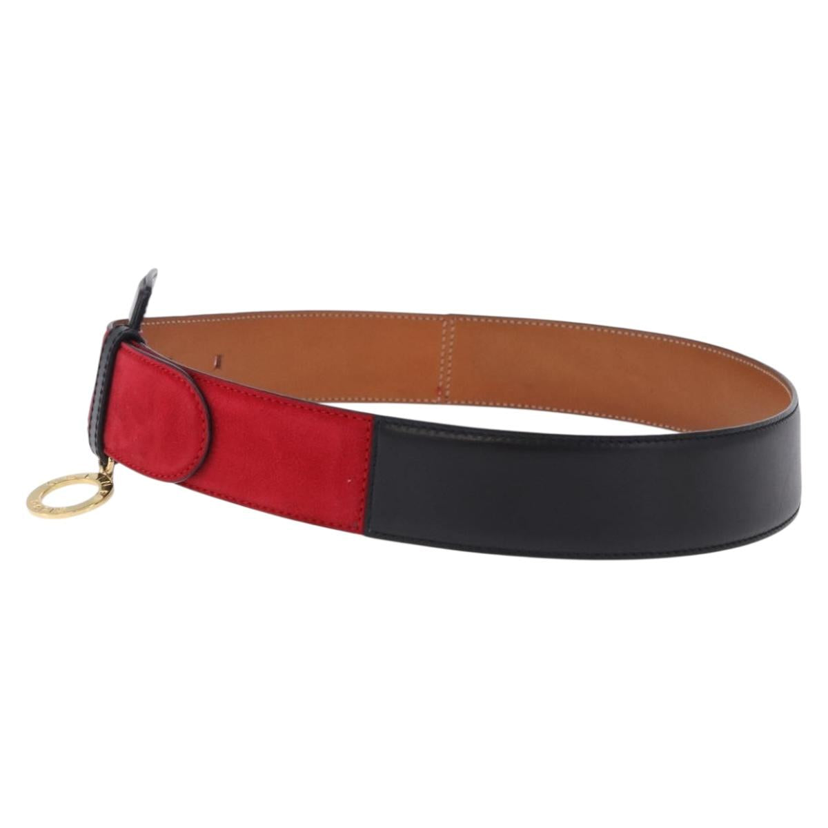 CELINE Circle Belt Leather 29.9"" Red Gold Auth 203046