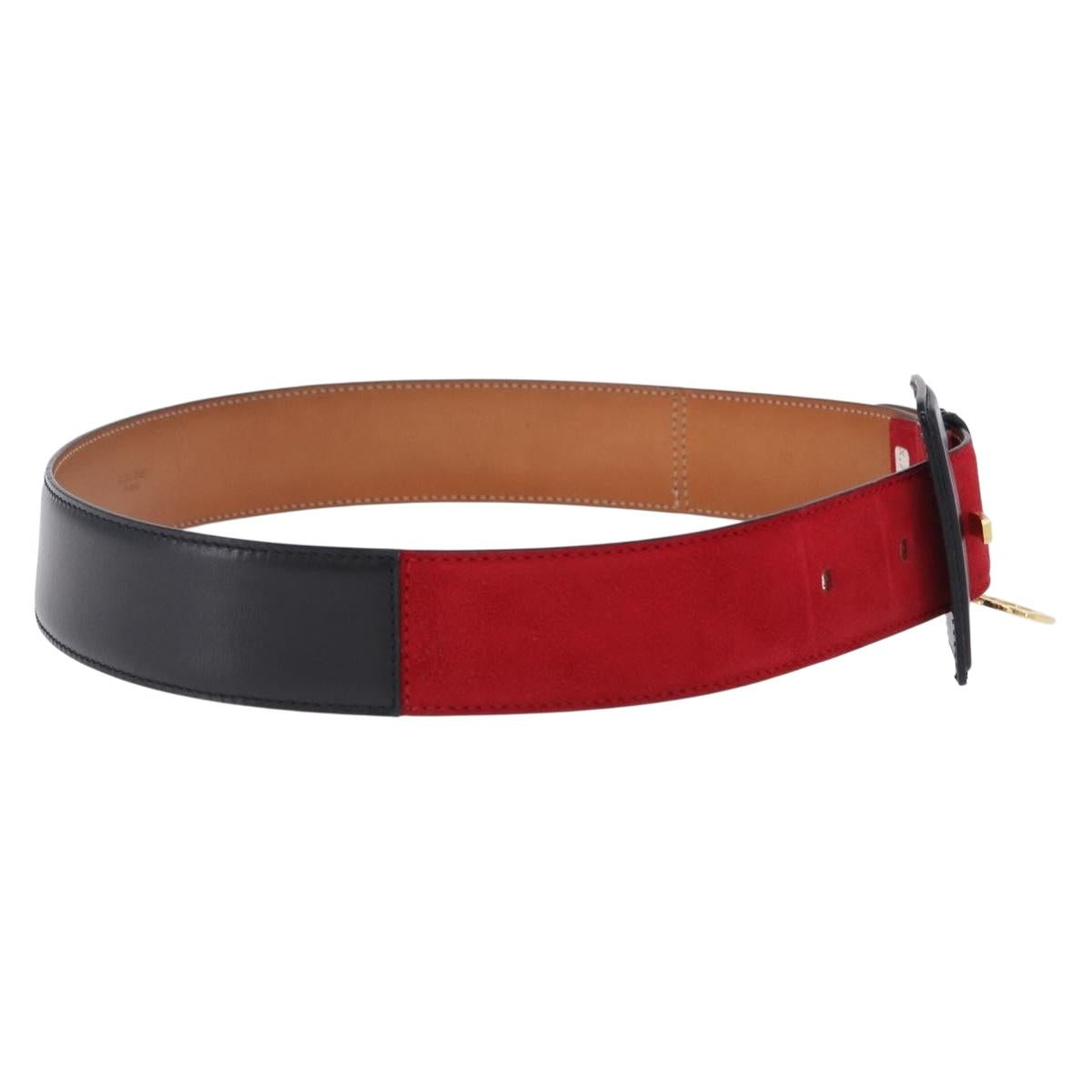 CELINE Circle Belt Leather 29.9"" Red Gold Auth 203046