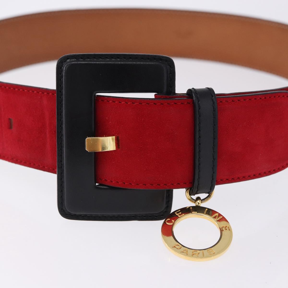 CELINE Circle Belt Leather 29.9"" Red Gold Auth 203046
