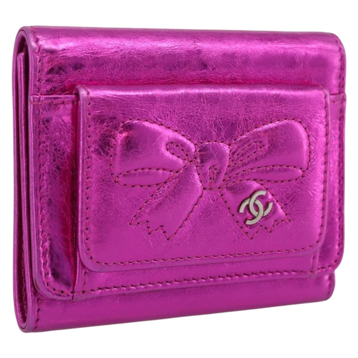 CHANEL Wallet Leather Pink Silver CC Auth 203048V