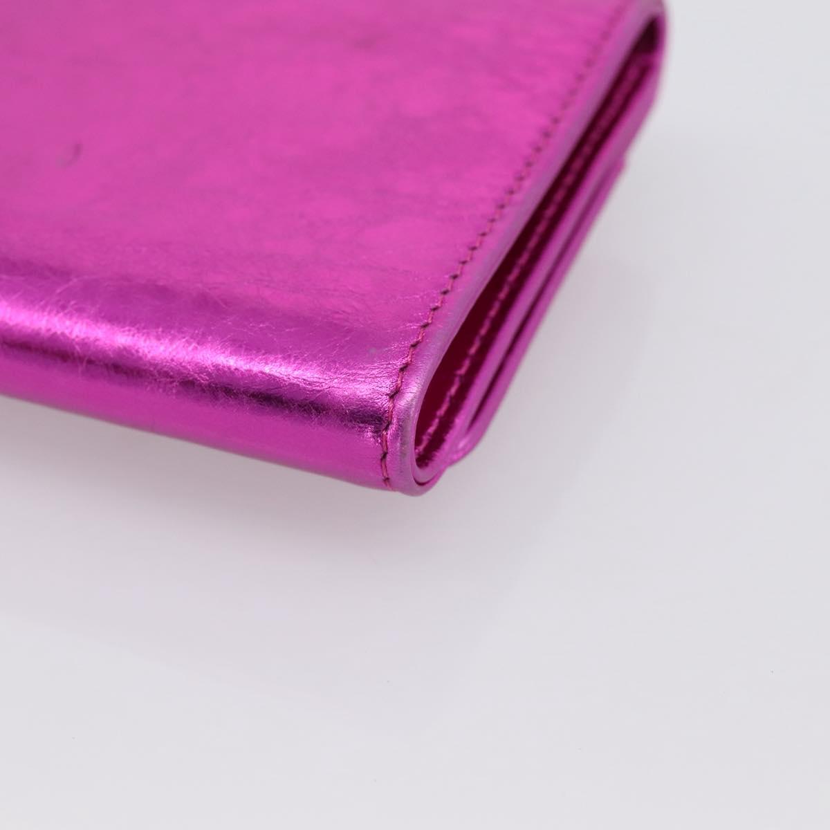CHANEL Wallet Leather Pink Silver CC Auth 203048V