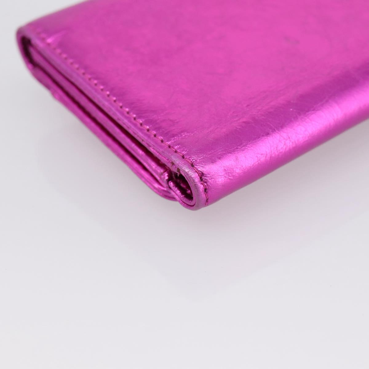 CHANEL Wallet Leather Pink Silver CC Auth 203048V